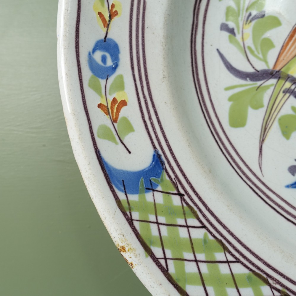 18TH C TIN GLAZED POLYCHROME CHARGER View IV