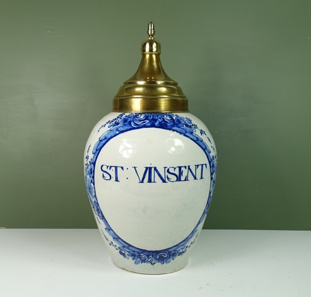 18TH C DELFT TOBACCO JAR 'ST VINSENT'