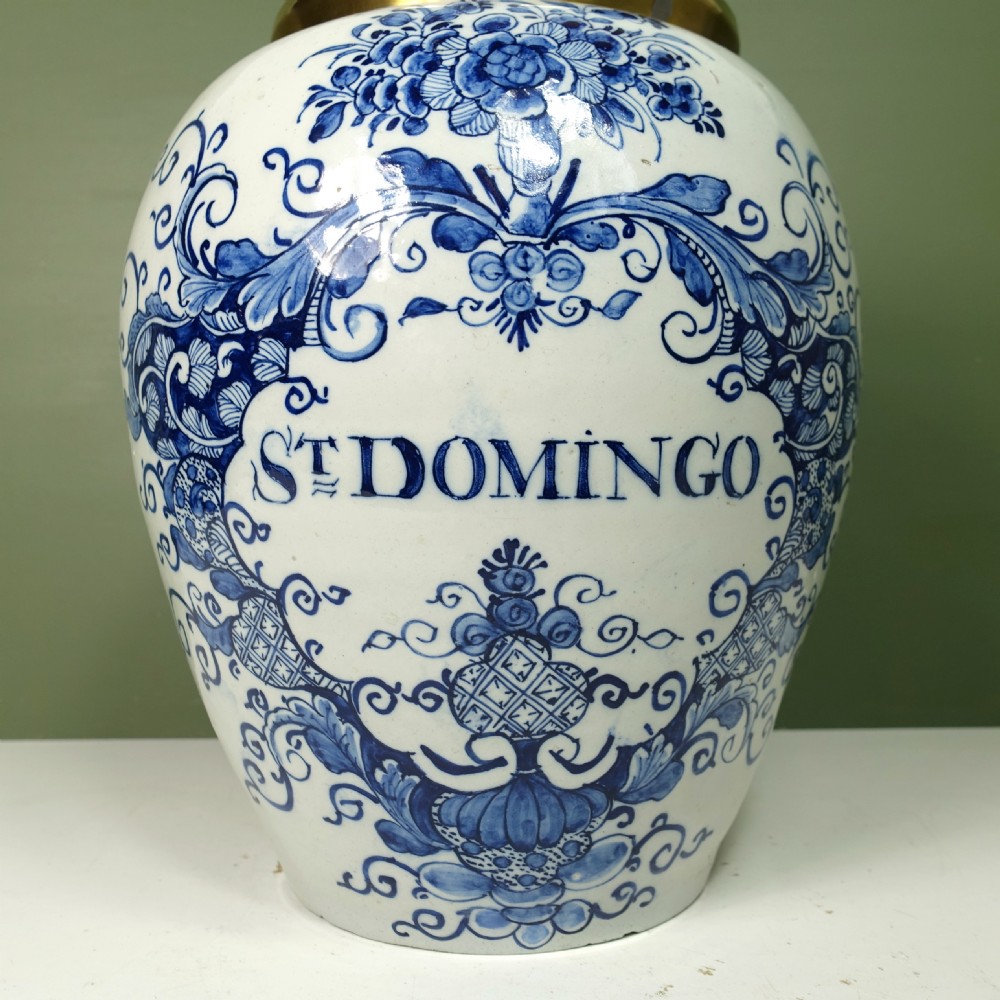 18TH C DELFT TOBACCO JAR 'ST DOMINGO' View VII