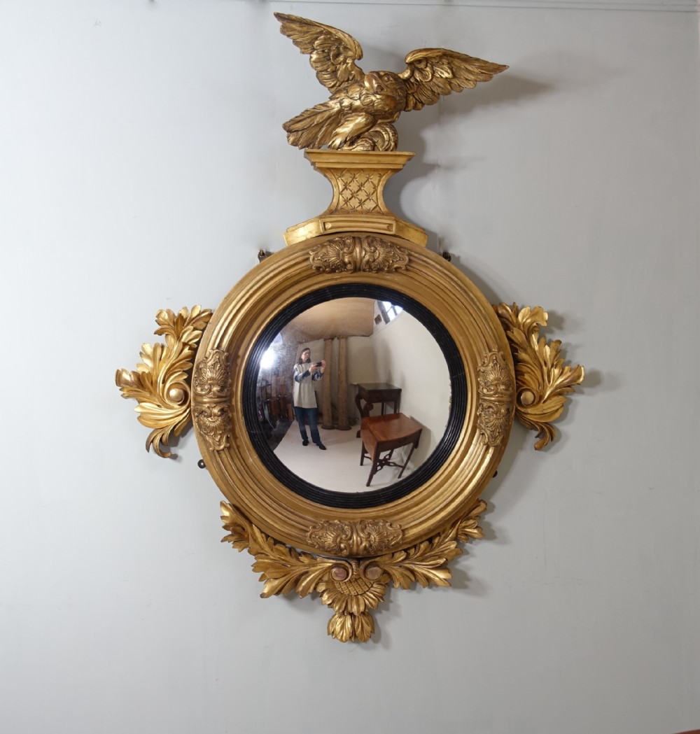 LARGE REGENCY GILTWOOD CONVEX MIRROR