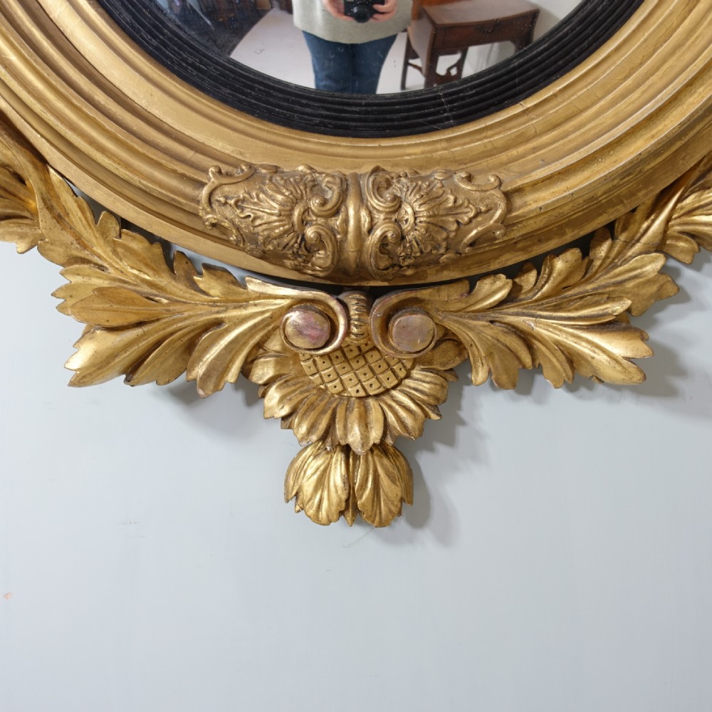 LARGE REGENCY GILTWOOD CONVEX MIRROR View V
