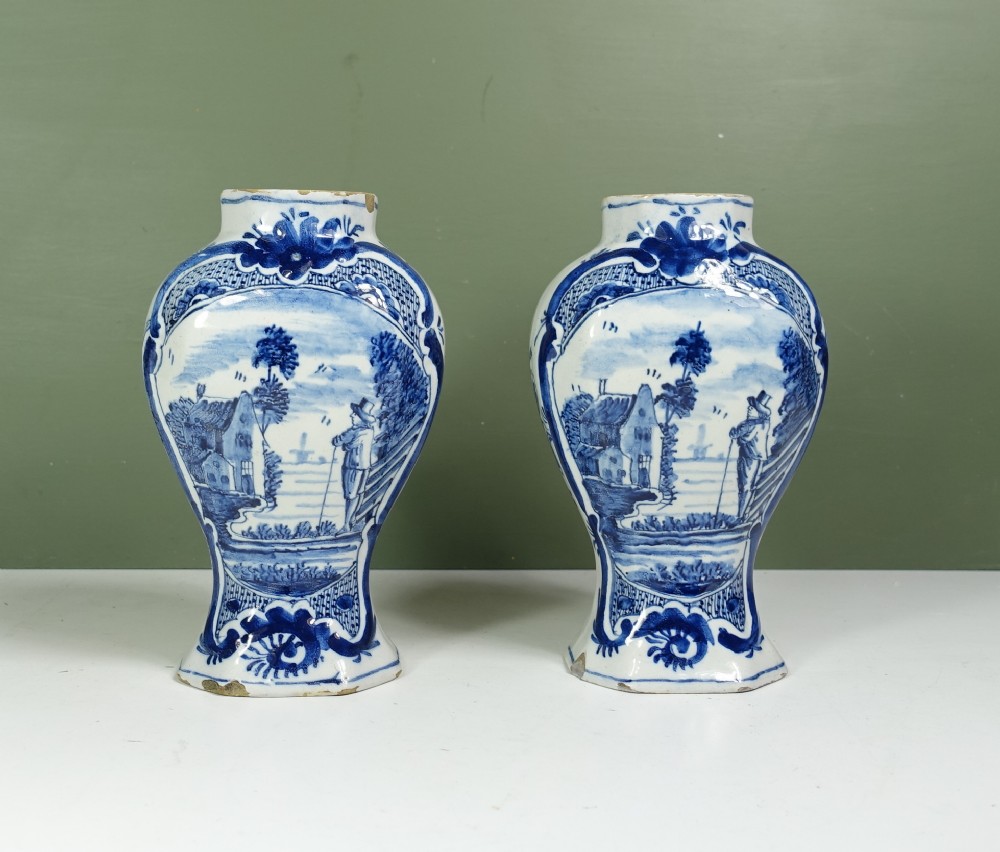 PAIR OF 18TH C DELFT VASES