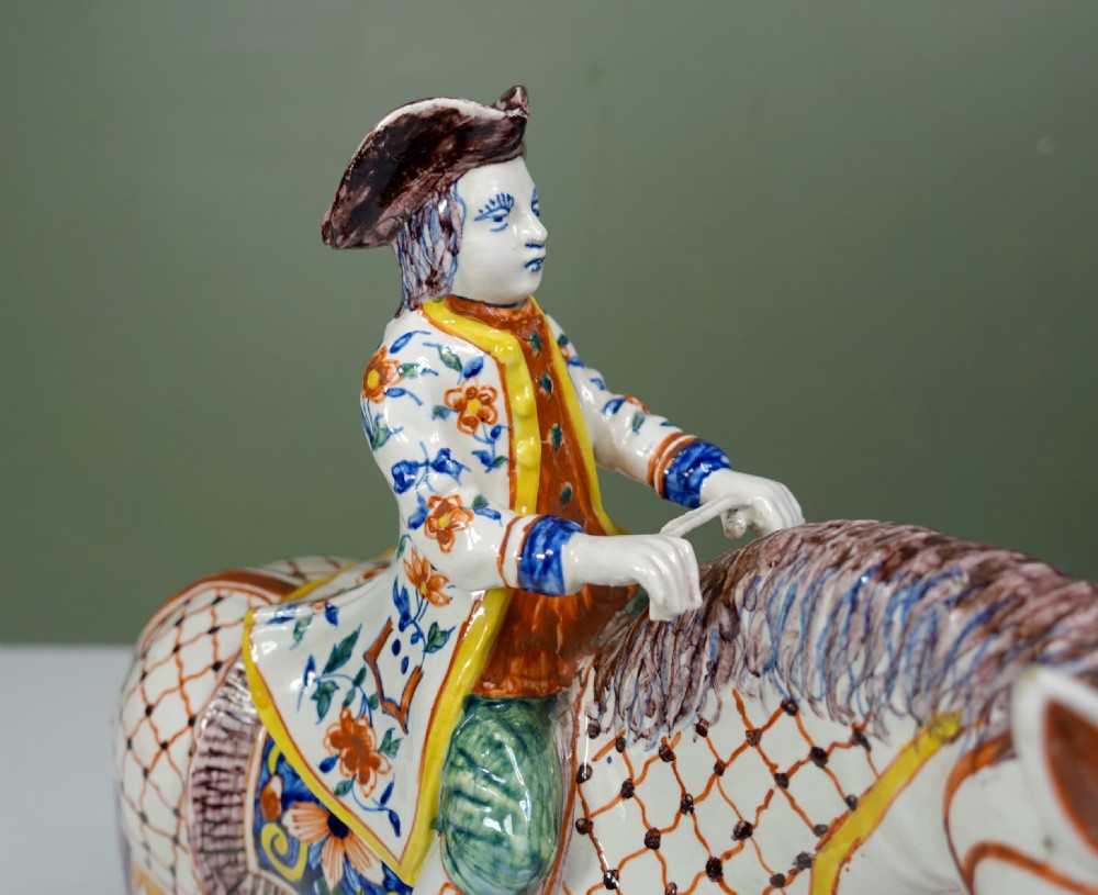 PAIR OF 18TH C DELFT POLYCHROME HORSES & RIDERS View VI