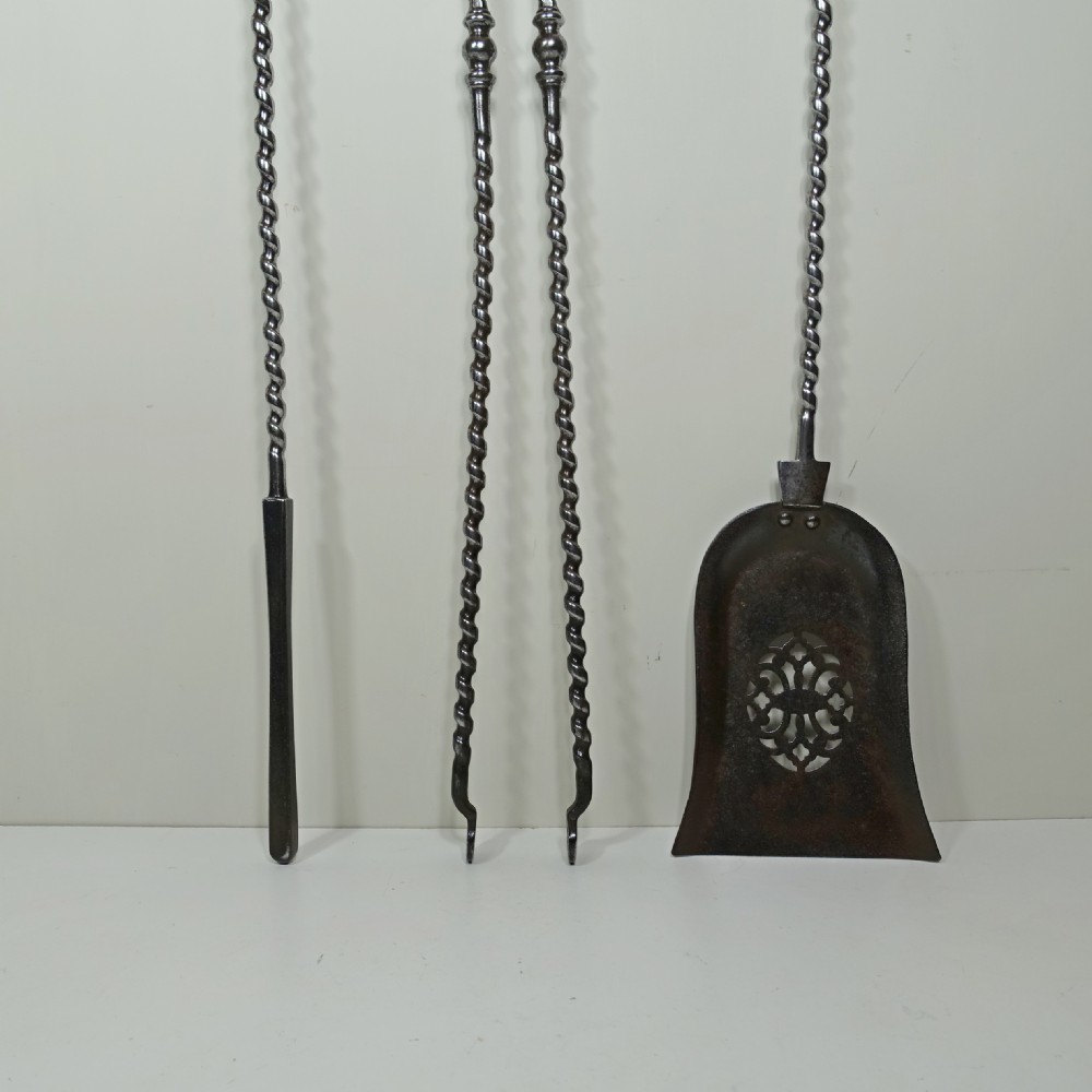 SET OF EARLY 19TH C BRASS & STEEL FIRE TOOLS View II