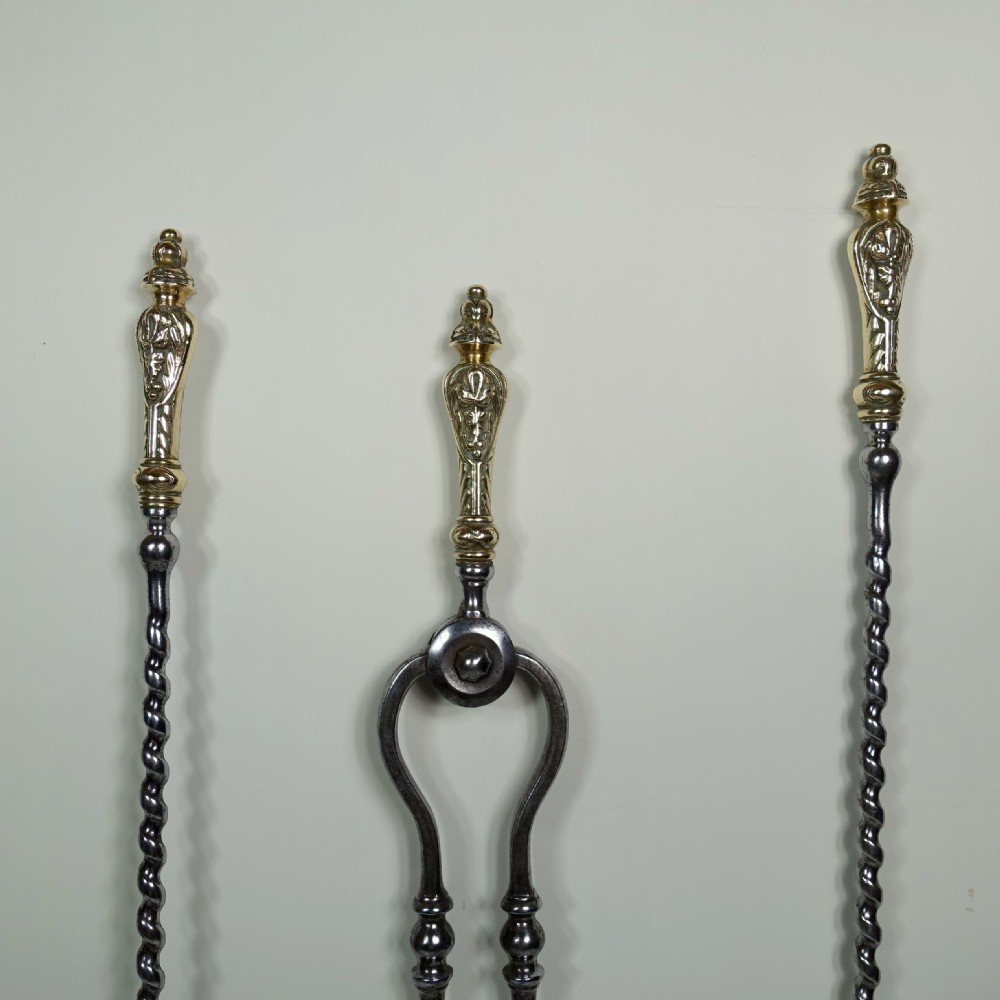 SET OF EARLY 19TH C BRASS & STEEL FIRE TOOLS View III