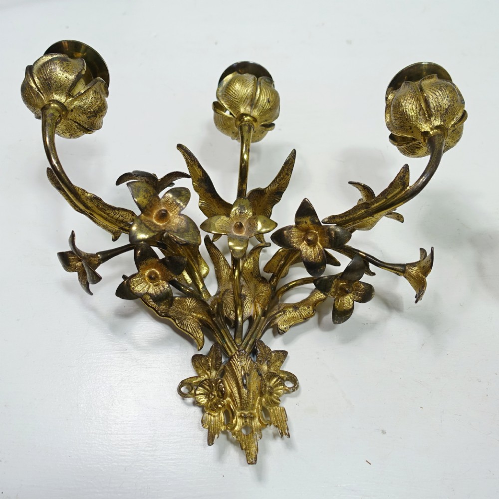PAIR OF 19TH C GILT BRASS WALL SCONCES View III