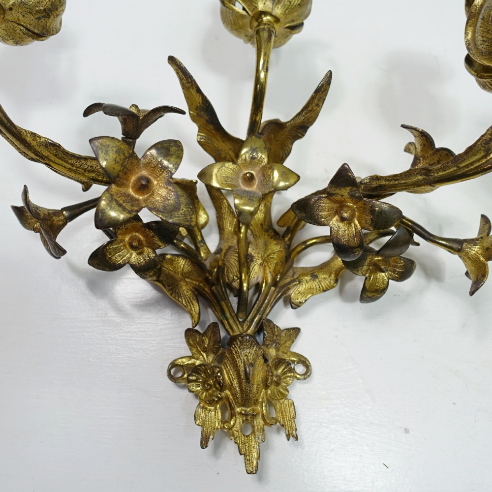 PAIR OF 19TH C GILT BRASS WALL SCONCES View V