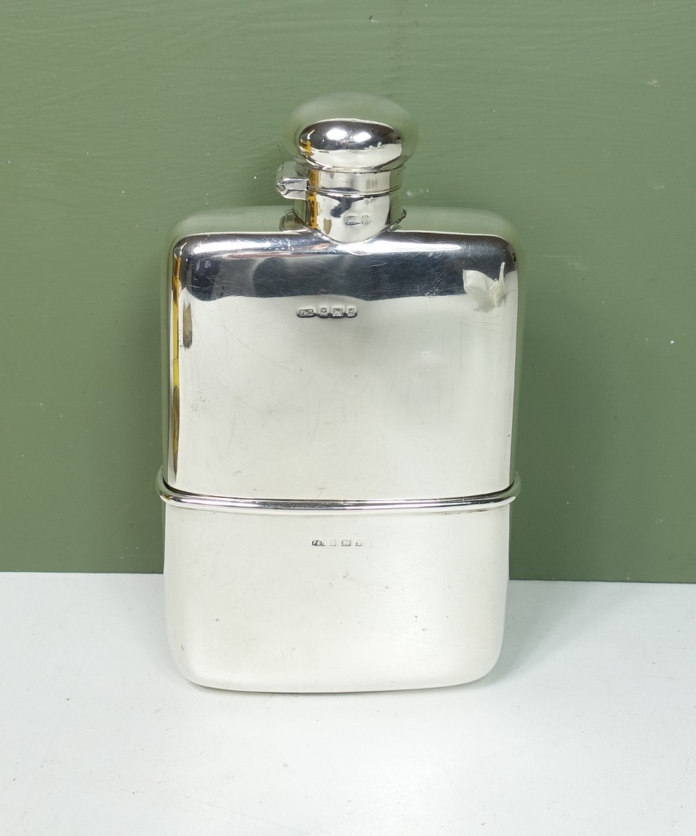 LARGE SOLID SILVER HIP FLASK