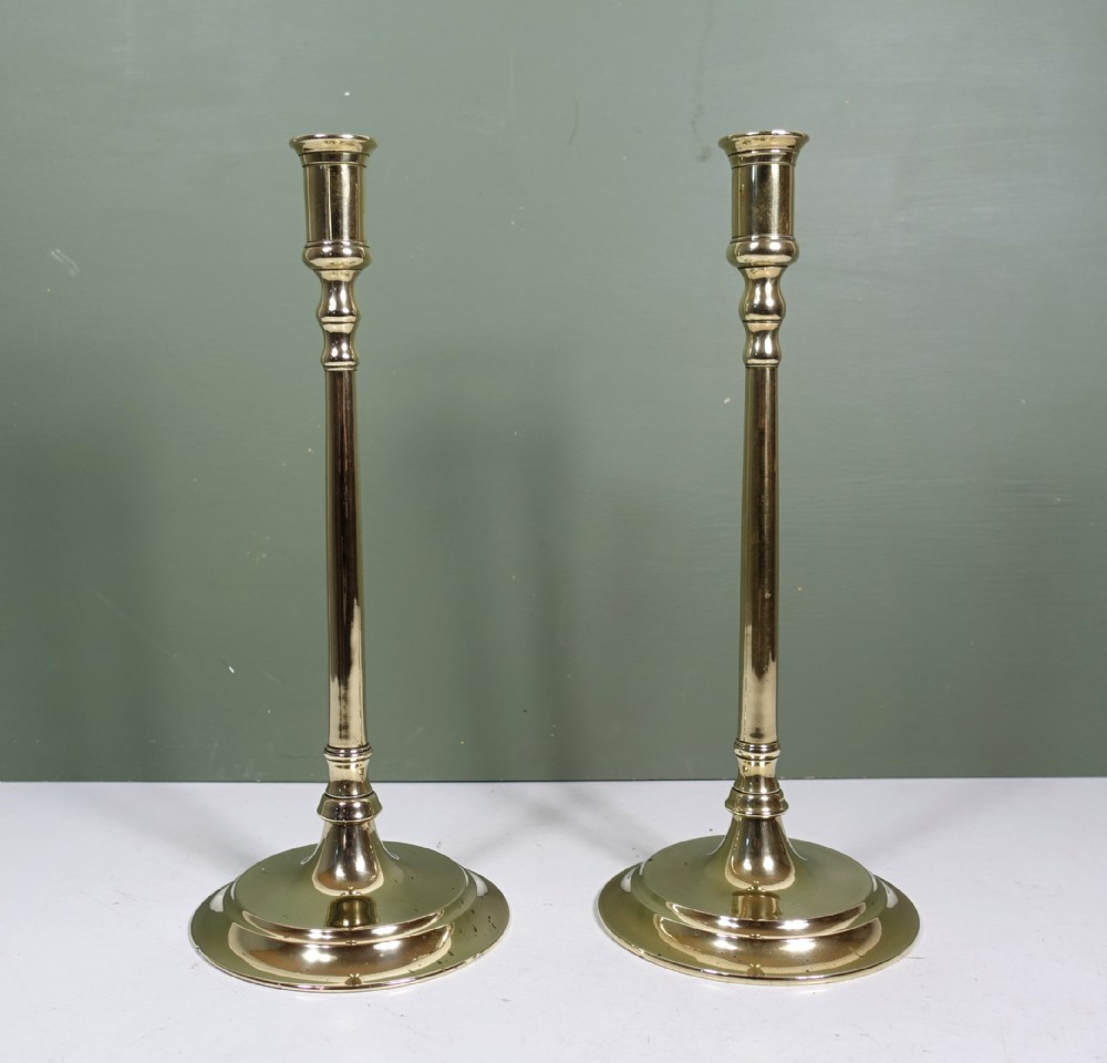 PAIR OF TALL 19TH C BRASS CANDLESTICKS