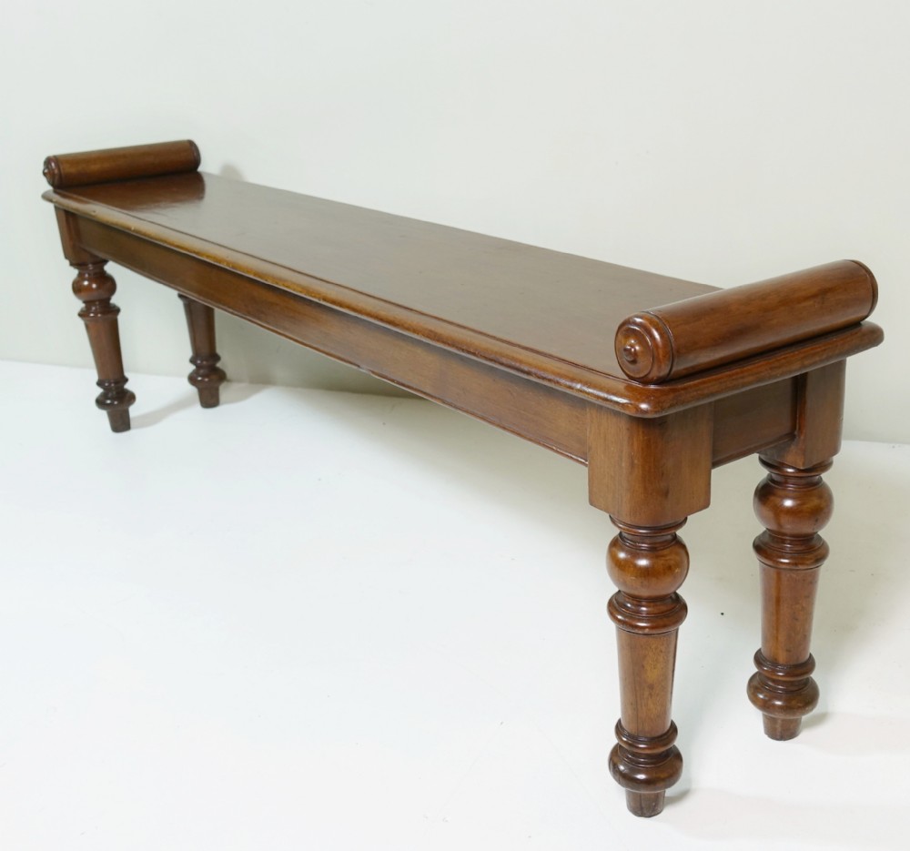 LONG 19TH C MAHOGANY HALL BENCH