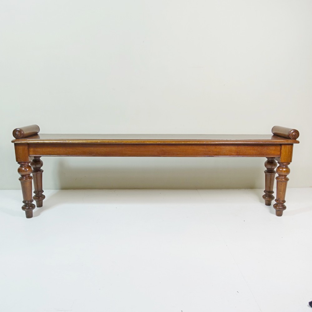 LONG 19TH C MAHOGANY HALL BENCH View II
