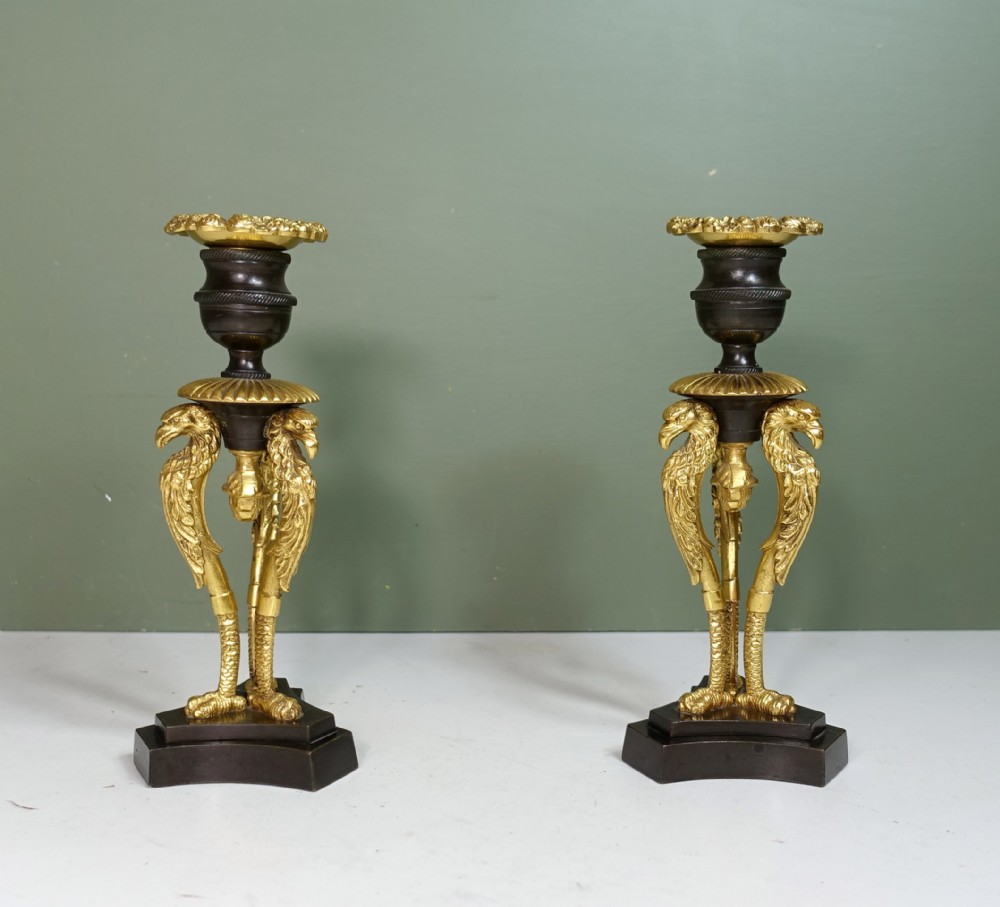PAIR OF ORMOLU & BRONZE CANDLETICKS 1820