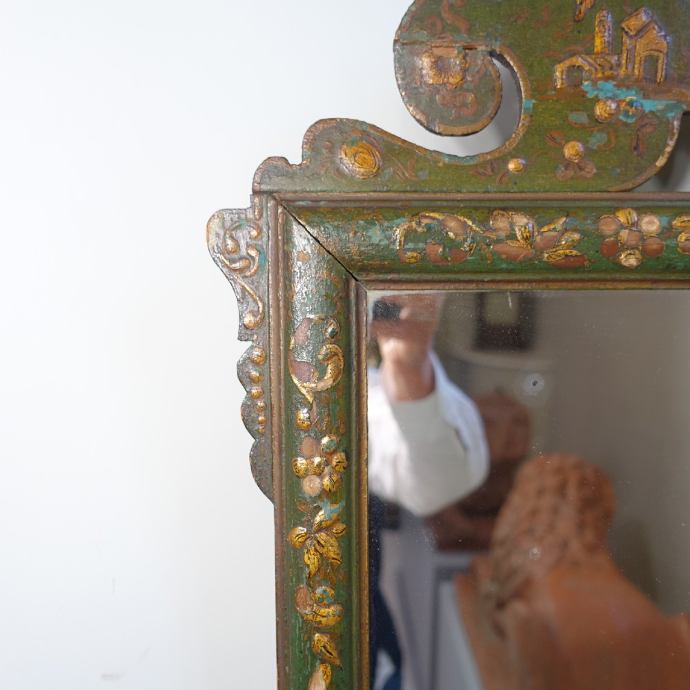 19TH C GREEN & GILT LACQUERED MIRROR View III