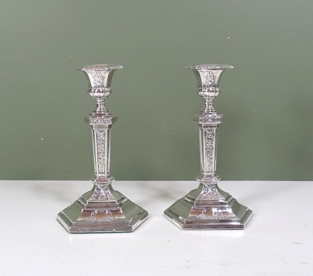 PAIR OF SILVER CANDLESTICKS, 1897