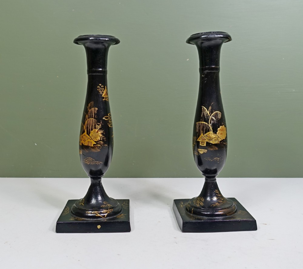 PAIR OF REGENCY TOLE CANDLESTICKS