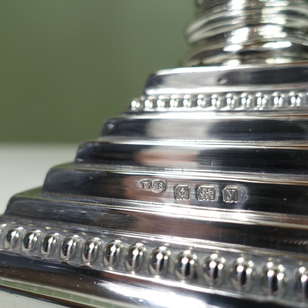 PAIR OF SILVER CORINTHIAN COLUMN CANDLESTICKS  View V