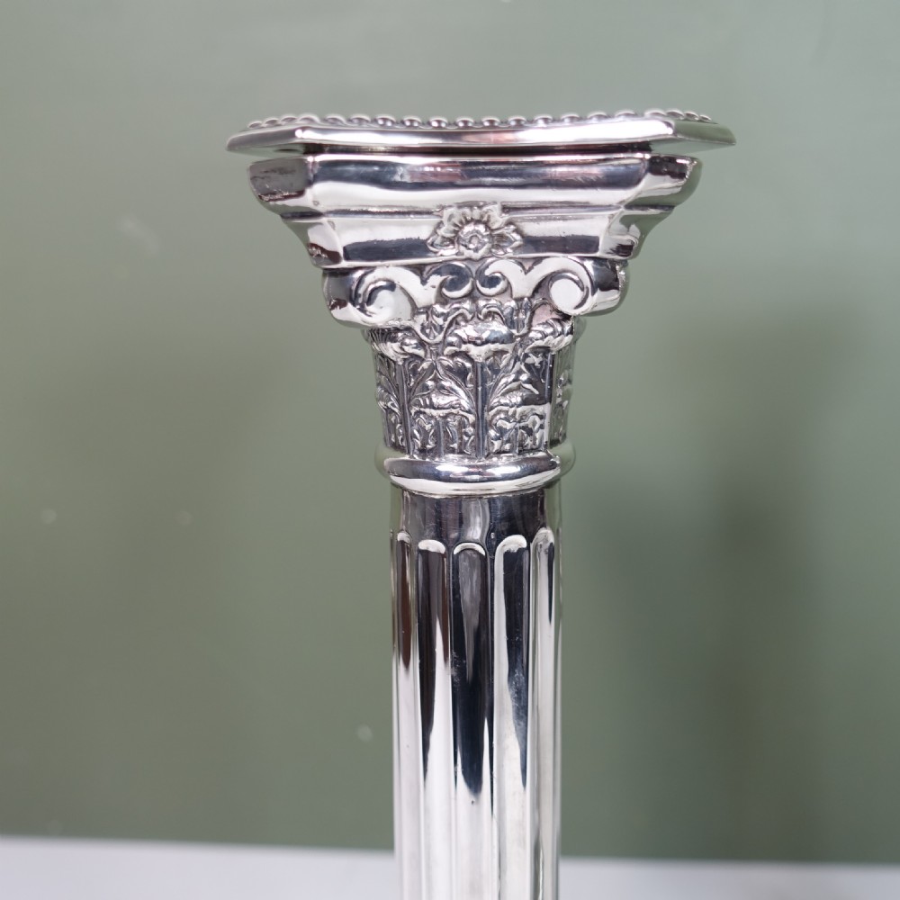 PAIR OF SILVER CORINTHIAN COLUMN CANDLESTICKS  View VI