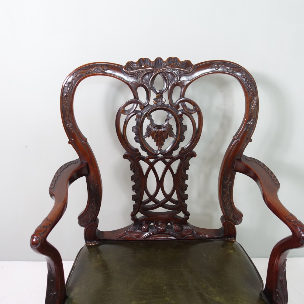 CARVED MAHOGANY OPEN ARM CHAIR View II