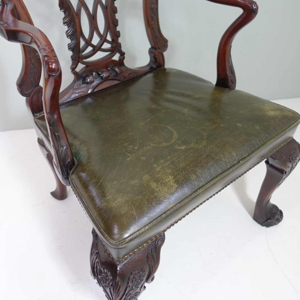 CARVED MAHOGANY OPEN ARM CHAIR View VI
