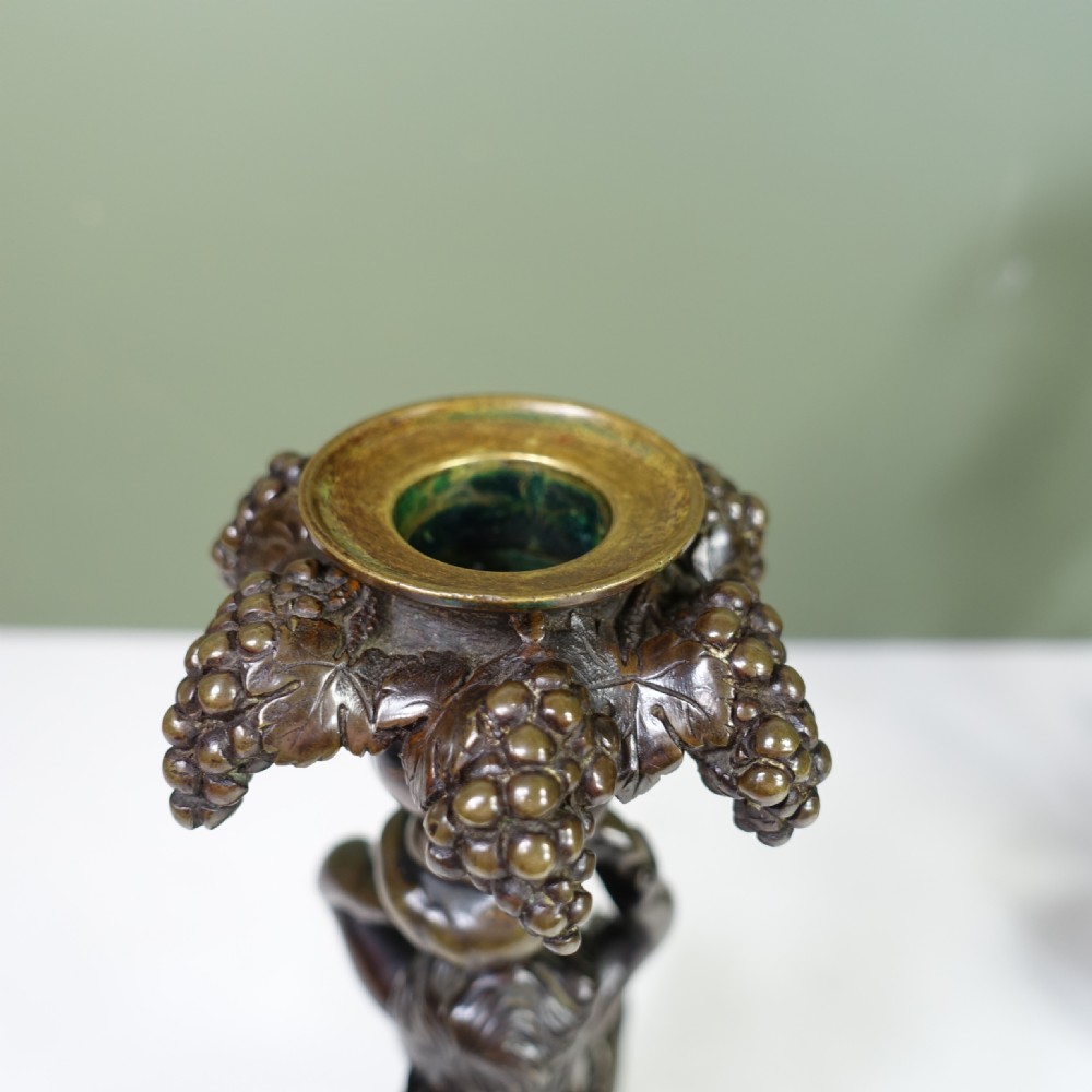 PAIR OF REGENCY BRONZE CANDLESTICKS OF CHERUBS ON CROCODILES View VI