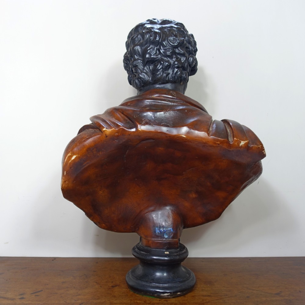 LARGE 19TH PLASTER BUST OF EMPEROR HADRIAN View VIII
