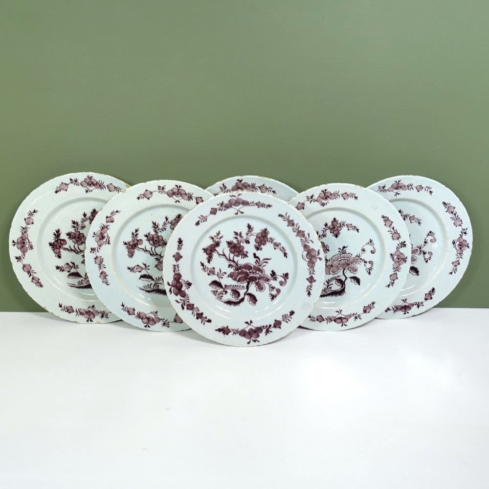 SET OF SIX 18TH C DELFT PLATES