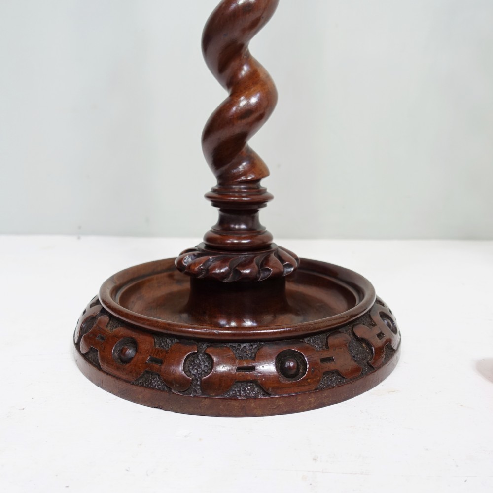 VERY TALL 19TH C WALNUT CANDLESTICKS WITH MAKERS LABEL View V