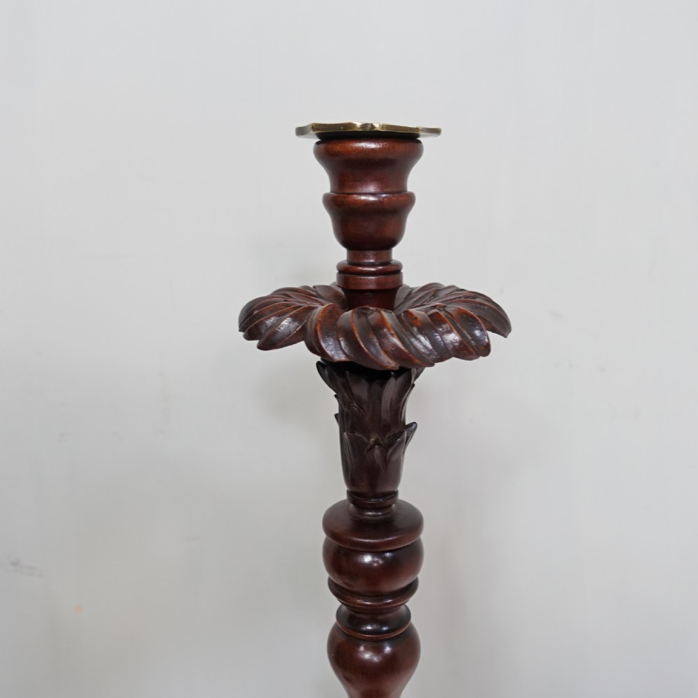 VERY TALL 19TH C WALNUT CANDLESTICKS WITH MAKERS LABEL View III
