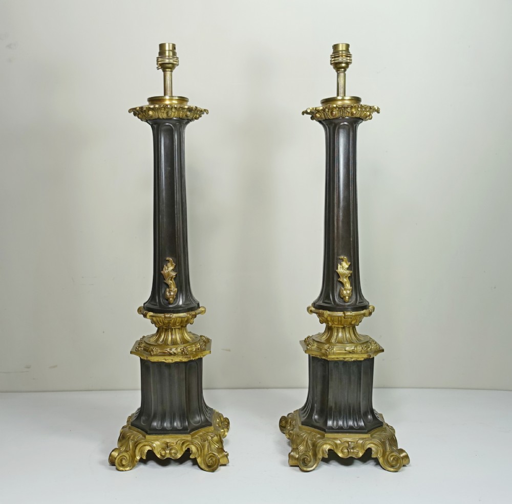 PAIR OF 19TH C BRONZE & ORMOLU LAMPS