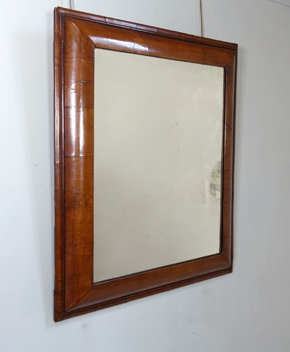 LARGE 18TH C WALNUT CUSHION MIRROR