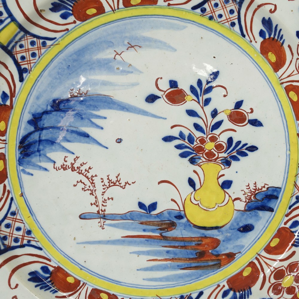 EARLY 18TH C DELFT POLYCHROME CHARGER View VI