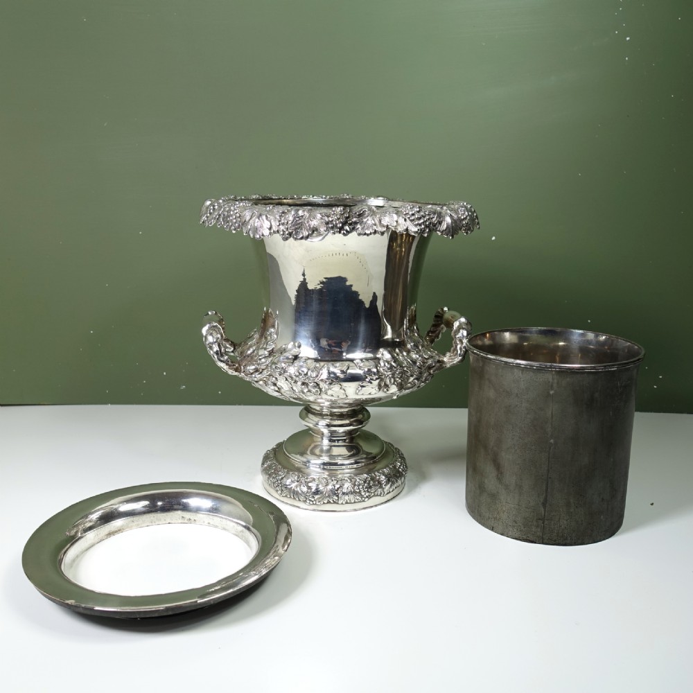 GOOD QUALITY WILLIAM IV SILVER PLATED WINE COOLER View III