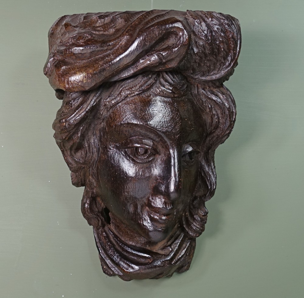 18TH C CARVED OAK MASK
