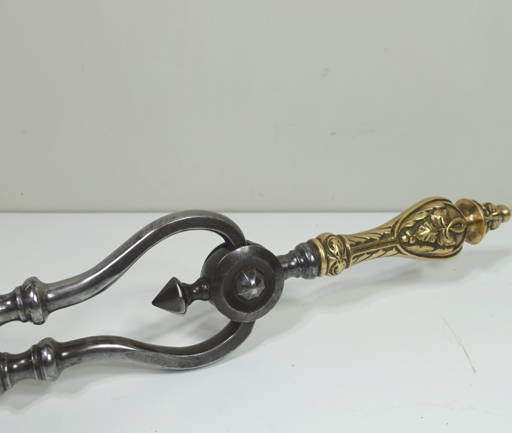 SET OF 19TH C BRASS & STEEL FIRE TOOLS View VI
