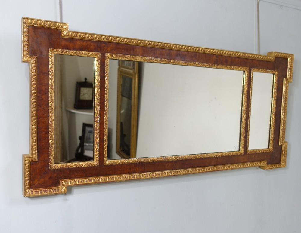 19TH C YEW WOOD & GILT OVERMANTLE MIRROR