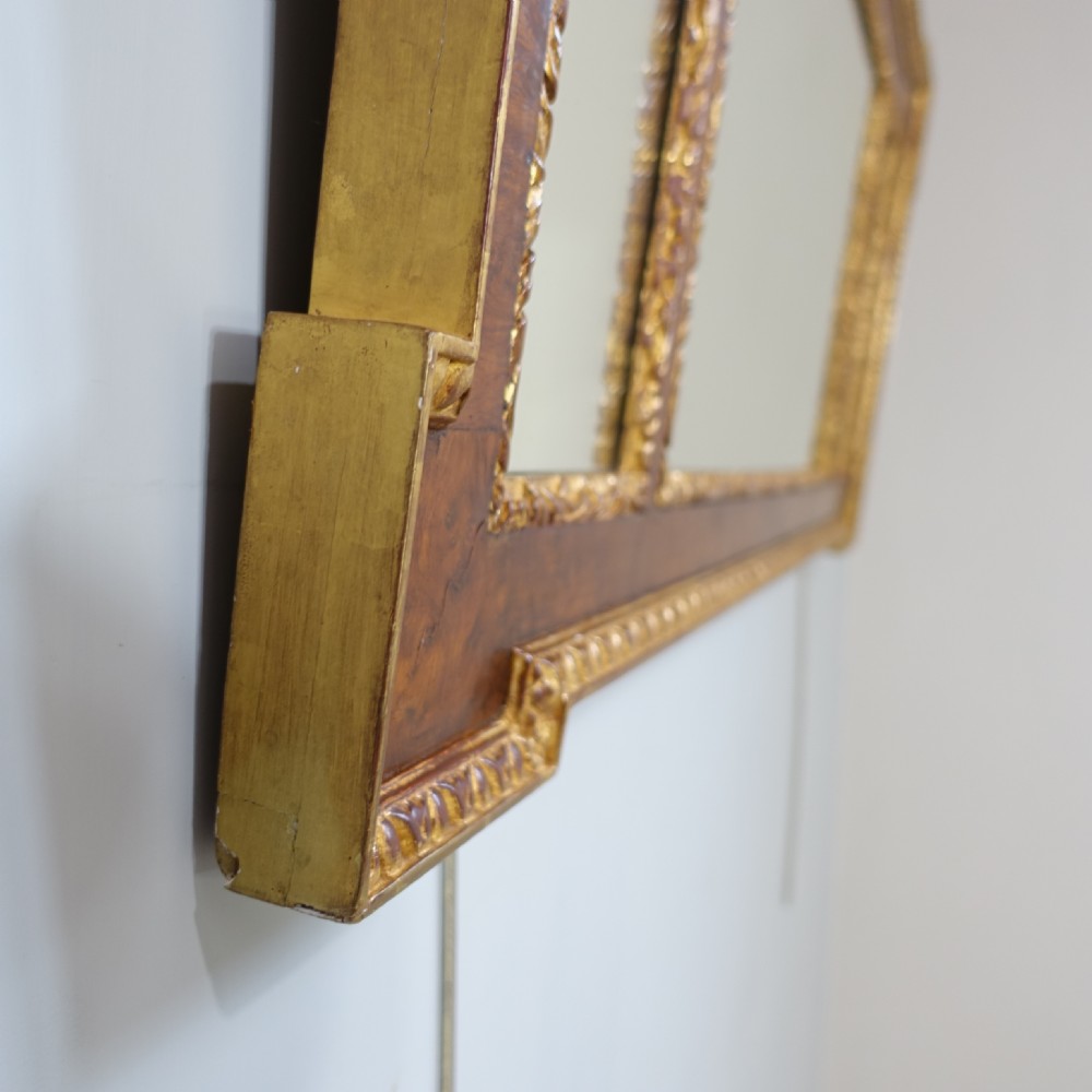 19TH C YEW WOOD & GILT OVERMANTLE MIRROR View V