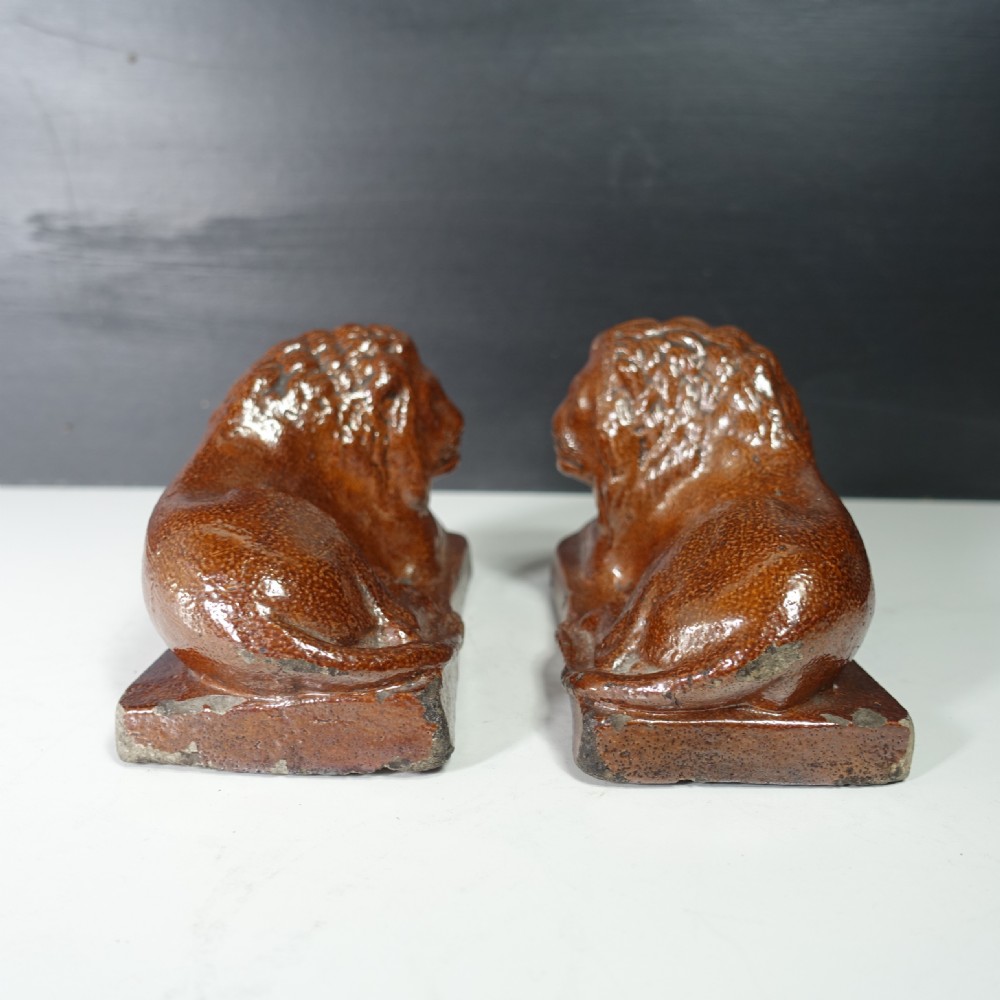 PAIR OF 19TH C SALT GLAZED LIONS View III