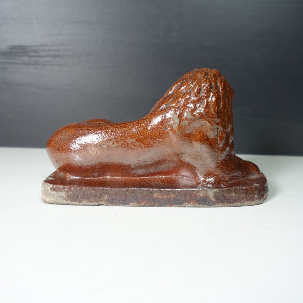 PAIR OF 19TH C SALT GLAZED LIONS View IV