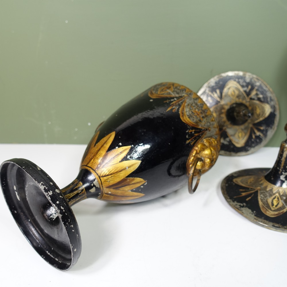 PAIR OF EARLY 19TH C TOLE CHESTNUT VASES View V