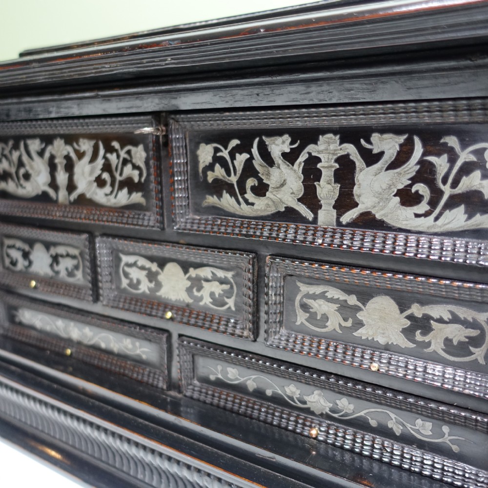 EBONIZED PEAR WOOD AND INLAID PEWTER CASKET C1700 View VI