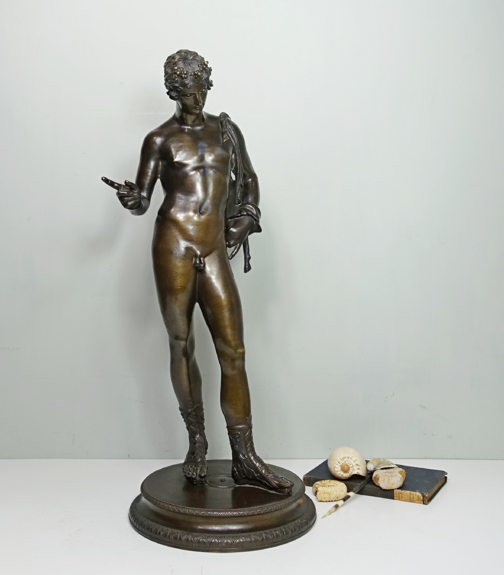 LARGE 19TH C BRONZE FIGURE OF NARCISSUS