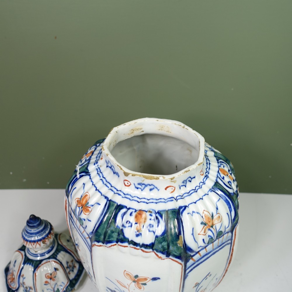 18TH C DELFT POLYCHROME VASE & COVER View V