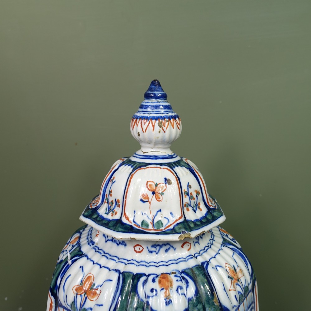 18TH C DELFT POLYCHROME VASE & COVER View VI