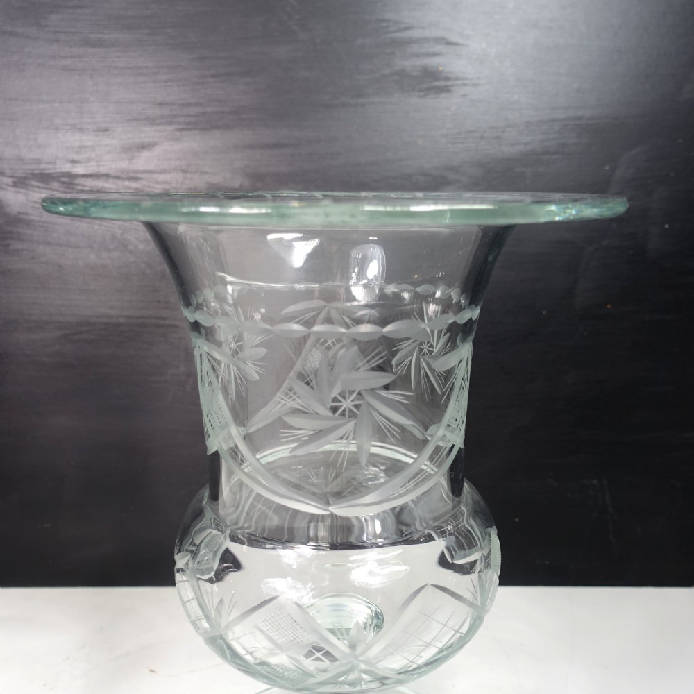 PAIR OF 19TH C ENGRAVED & CUT GLASS VASES View V