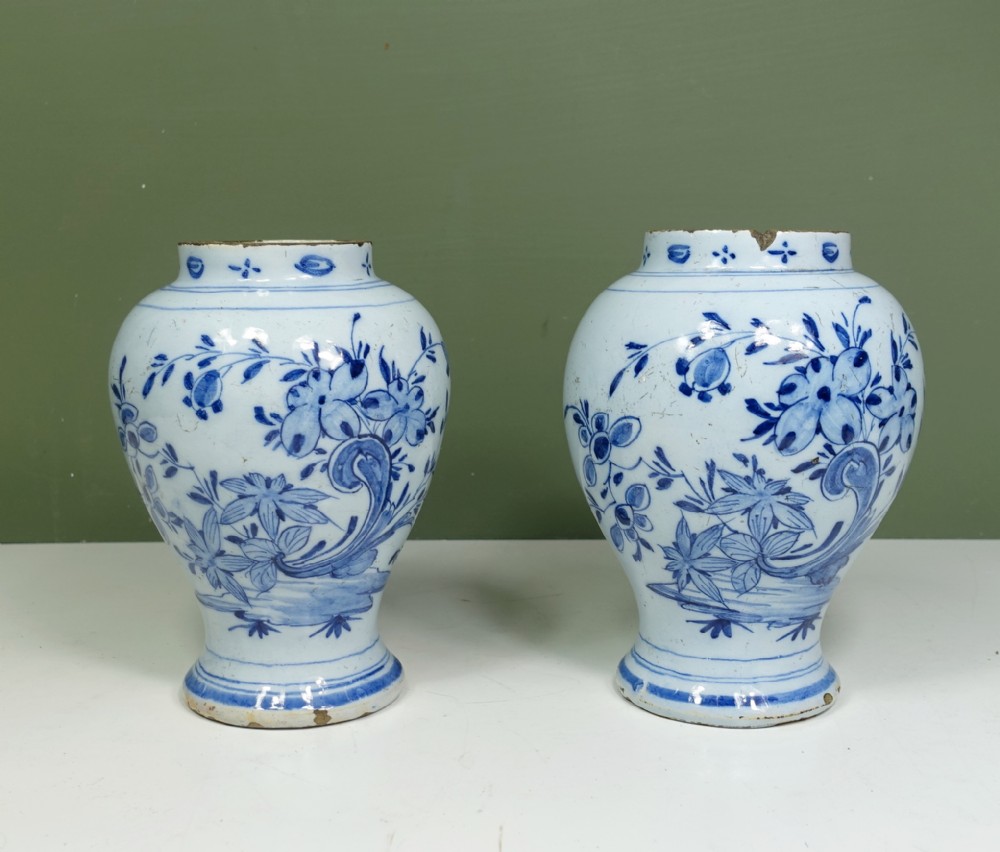 PAIR OF 18TH C DELFT VASES