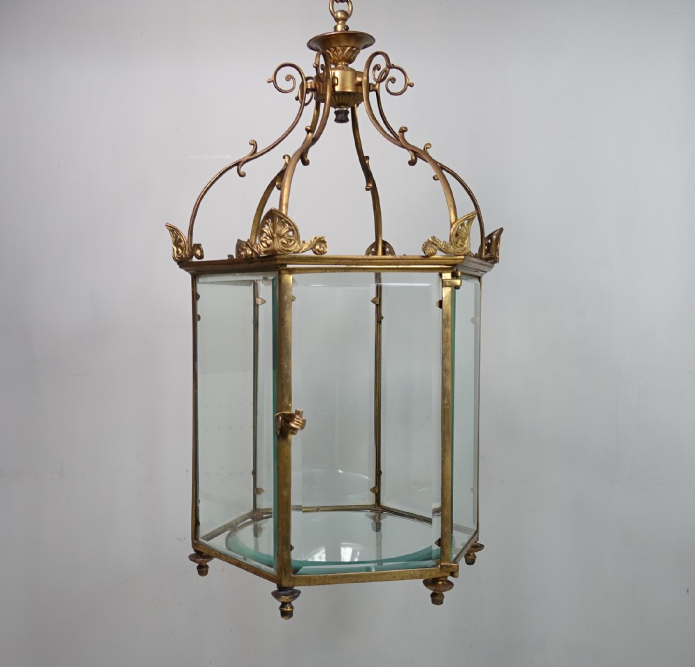 19TH C BRASS & GLASS LANTERN