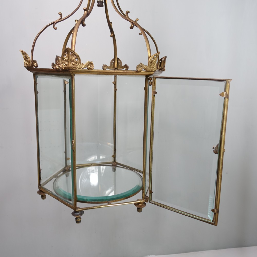 19TH C BRASS & GLASS LANTERN View II