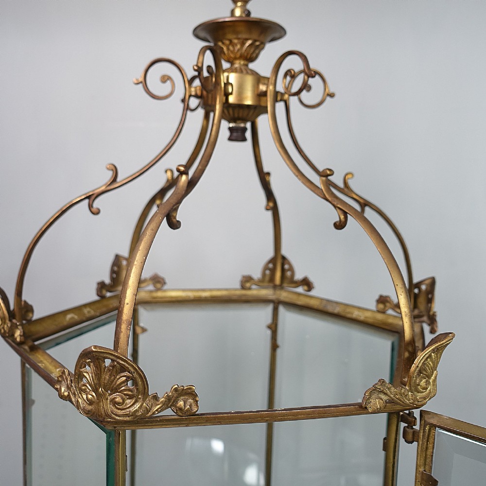 19TH C BRASS & GLASS LANTERN View IV