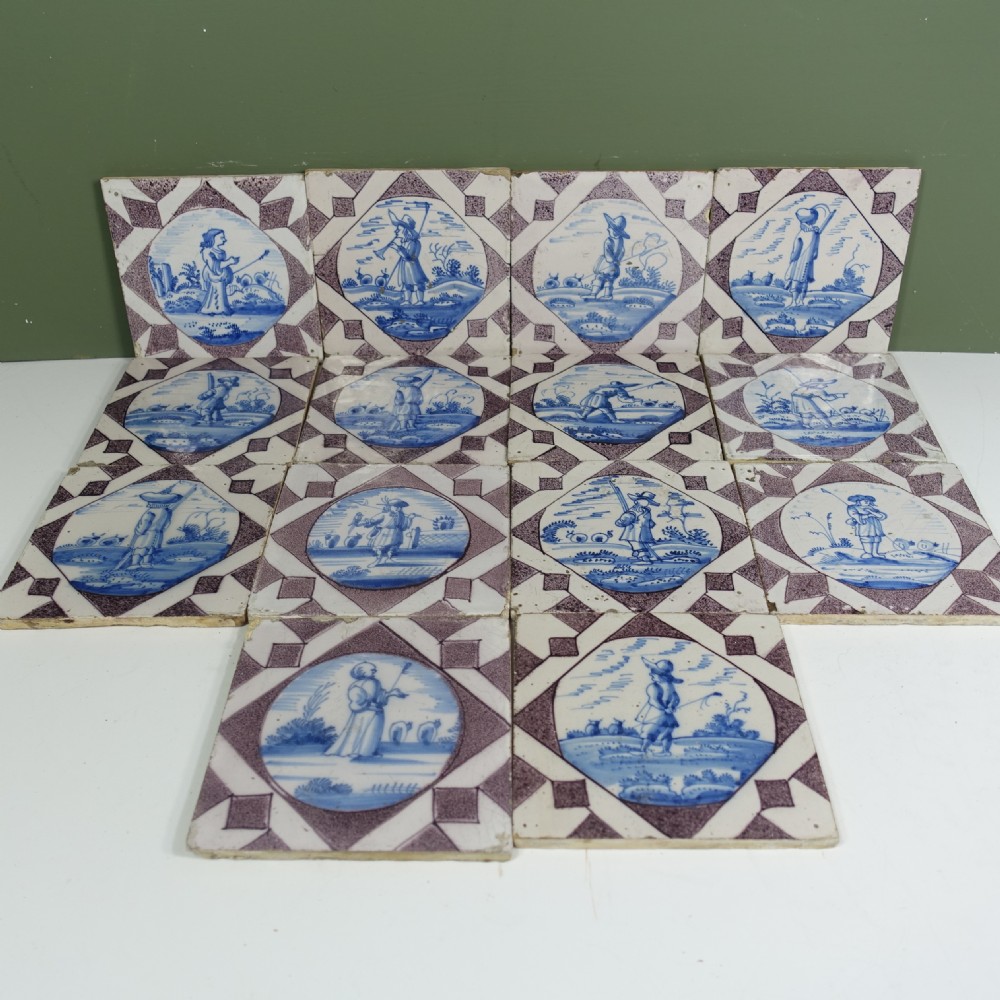 SET OF FOURTEEN EARLY 18TH C DELFT TILES