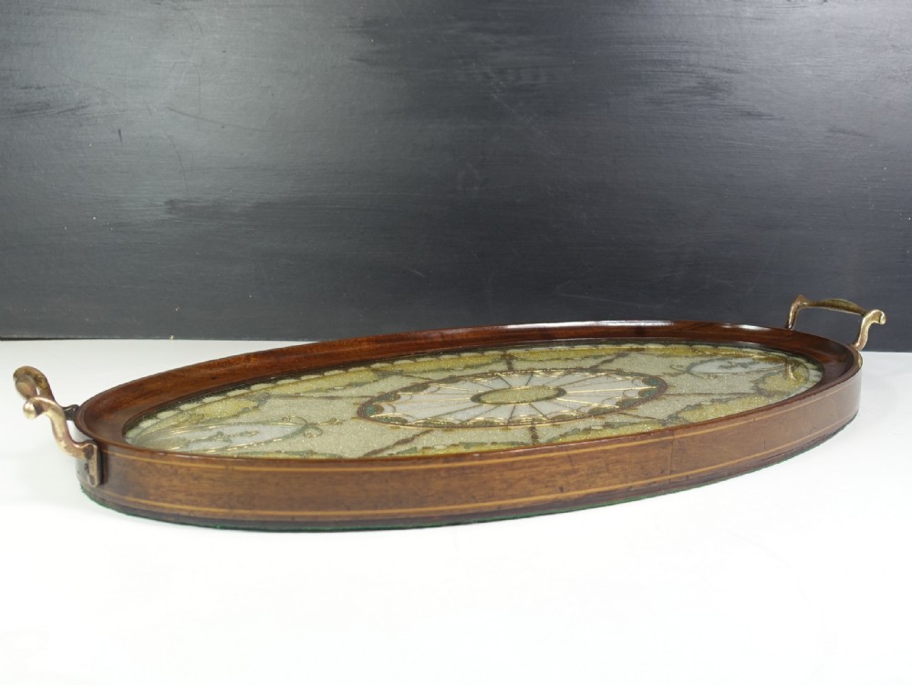 EARLY 19TH C CRUSHED GLASS DECORATED TRAY